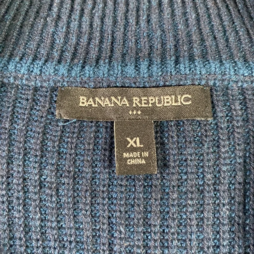 Banana Republic Mens XL Blue Half Zip Mock Neck Pullover Waffle Knit‎ Sweater